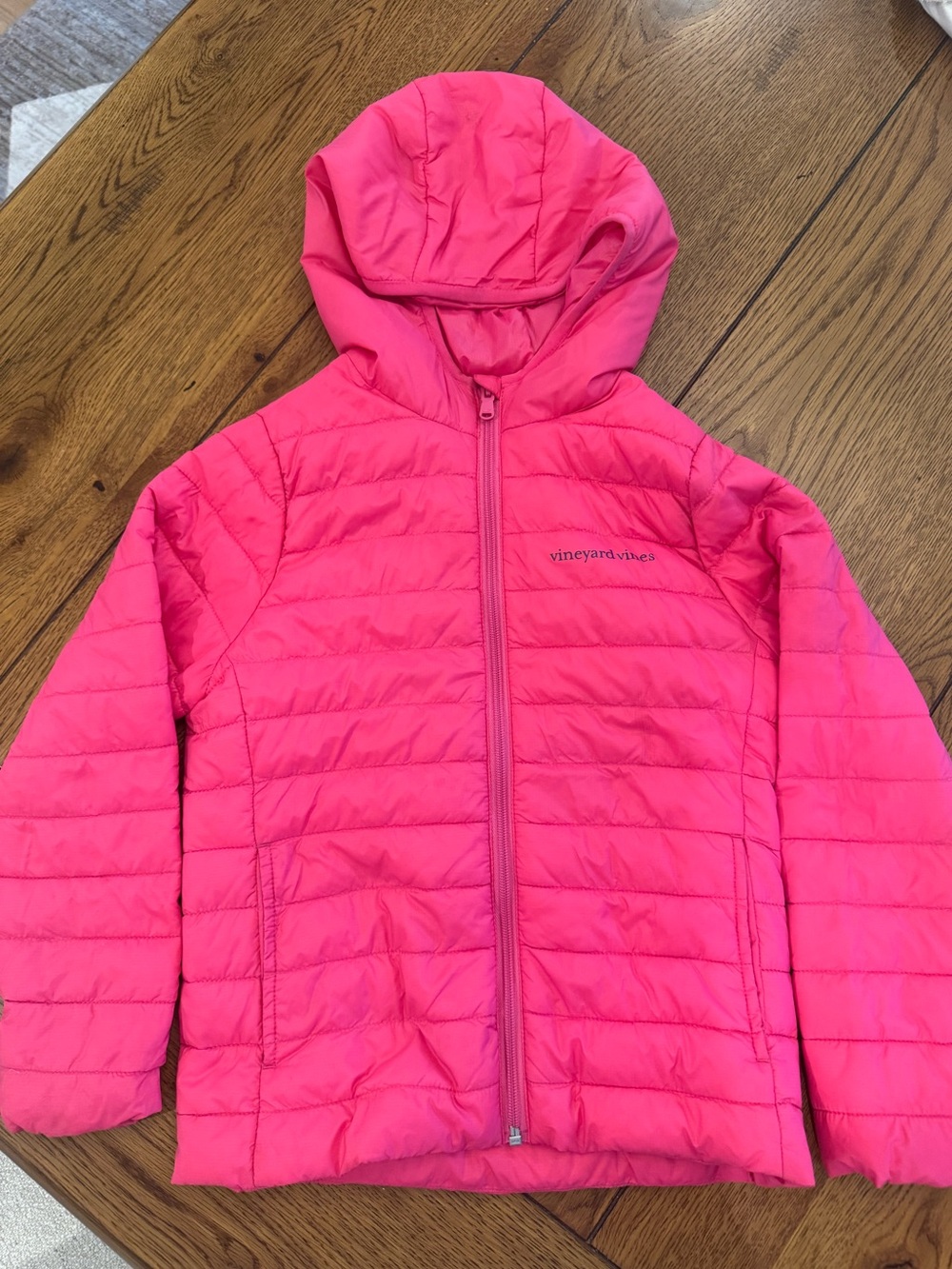 Vineyard Vines Girls Bright Pink Hooded Packable Puffer Jacket